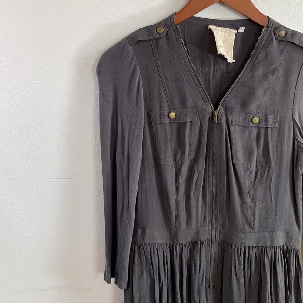 Parameter Grey Zippered Dress with Epaulettes, Pockets, Stretch Sleeves